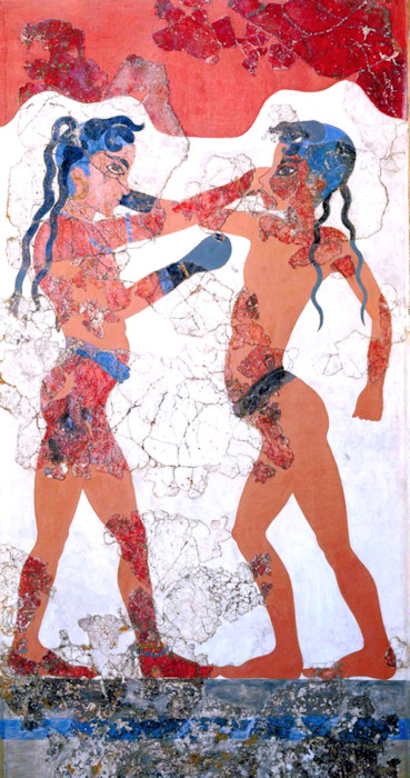 Minoan Boxing Boys Fresco, Akrotiri, Santorini (Thera), Greece