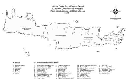 All Known Confirmed or Probable Peak Sanctuaries and Hilltop Shrines, Proto-Palatial Minoan Crete