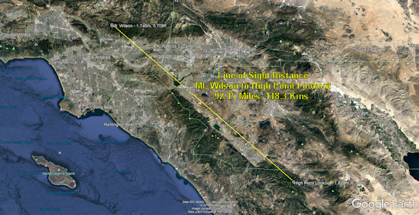 Line-of-Sight between Mt Wilson & High Point Lookout of 92.15 Miles (148.3 Kms), Varsity Scouting, Operation On Target, Septemeber 21, 2019, Southern California