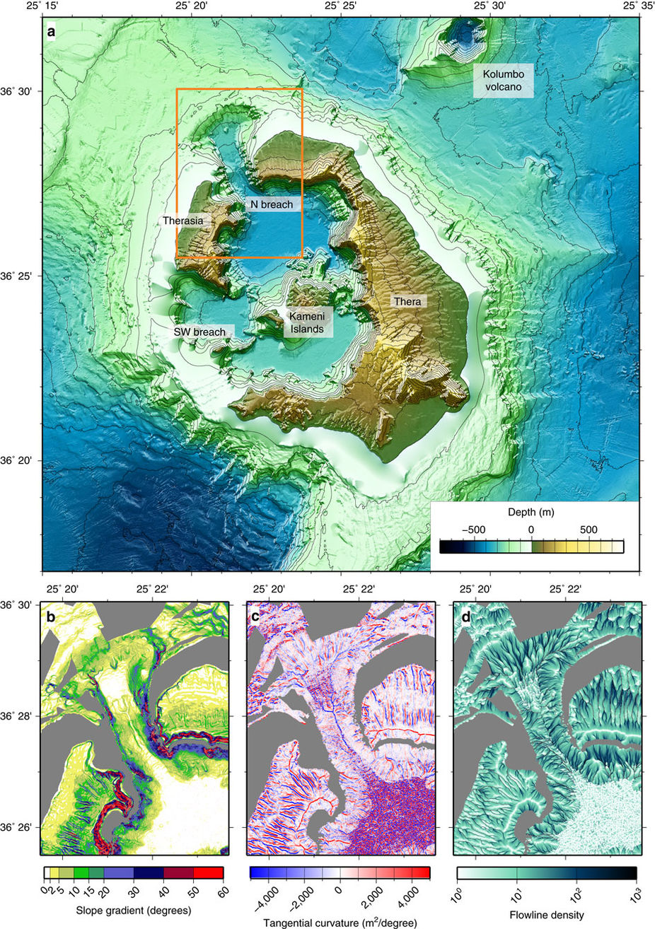 Topographic Features of the Santorini Onshore-Offshore Volcanic Field, Aegean Sea, Greece