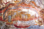 Minoan Frieze Admirals Flotilla Fresco Thera Scene, Akrotiri, Santorini (Thera), Greece