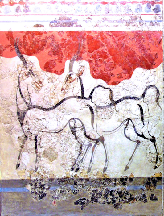 Minoan Antelopes Fresco, Akrotiri, Santorini (Thera), Greece