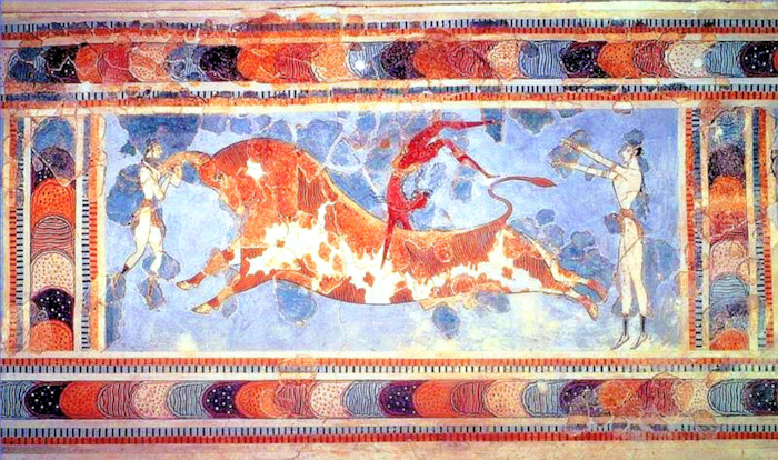 Minoan Bull Leaping Toreador Fresco, Knossos, Crete, Greece